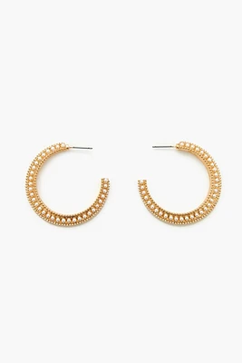 Etched Faux Pearl Hoop Earrings