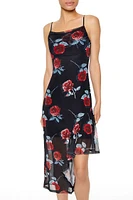 Ruffle Rose Print Midi Dress