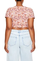 Plus Floral Print Wrap Top