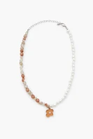 Beaded Faux Stone & Pearl Necklace