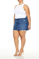 Plus Distressed Denim Mini Skirt