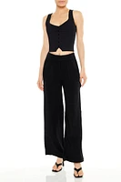 Ponte Knit Button-Front Crop Top