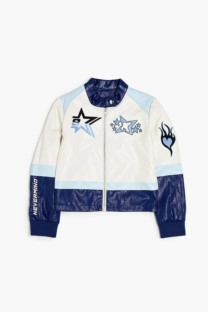 Girls Star Patch Moto Jacket (Kids)