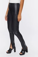 Faux Leather Split-Hem Pants