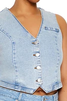 Plus Denim Button-Up Vest