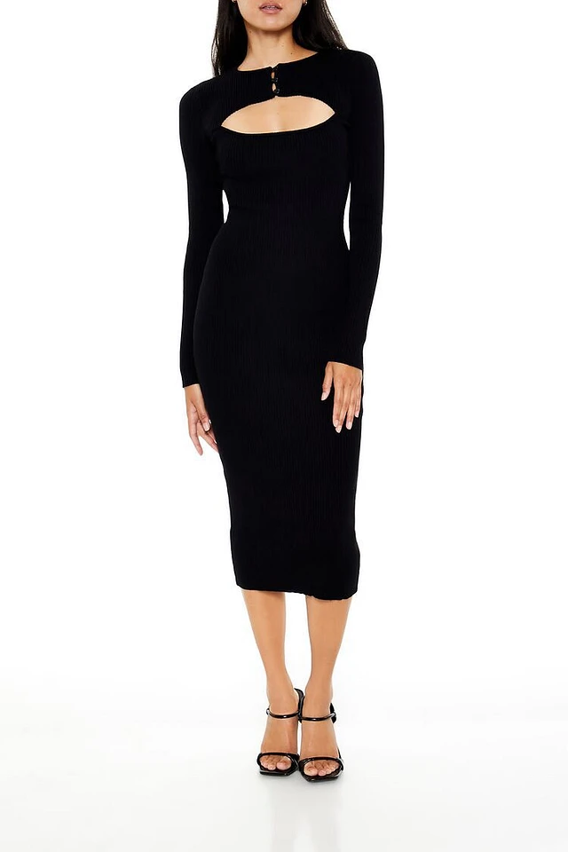 cutout midi sweater dress Inspire Chic Women's Long Sleeve Cut Out Midi Dress Crew Neck Color Block Knitted Sweater Dresses S Pink-Wine Red, Size: Small