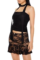 Ruched Mesh Tube Top & Scarf Set