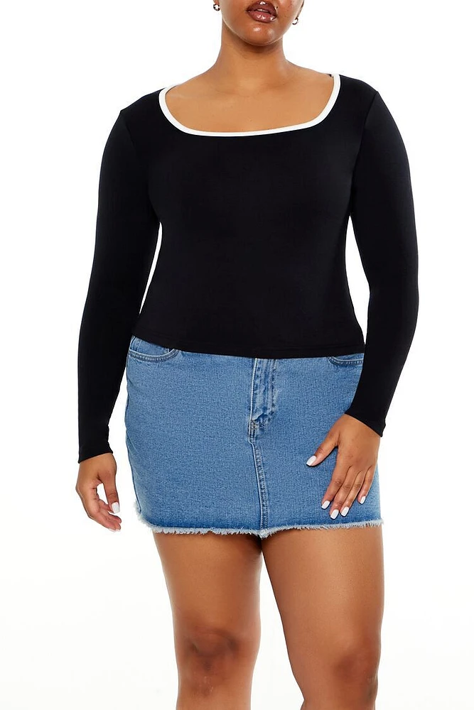 Plus Two-Tone Long-Sleeve Top