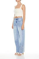 Embroidered Ornate Wide-Leg Jeans