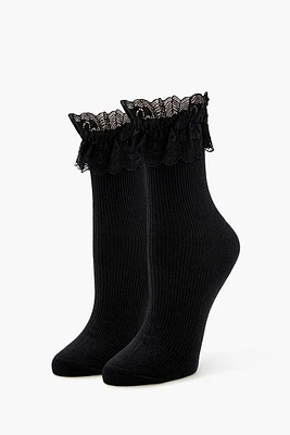 Ribbed Lace-Trim Crew Socks