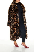 Plus Faux Fur Leopard Coat