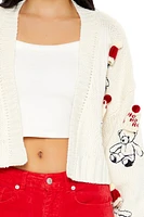 Teddy Bear Pom Cardigan Sweater