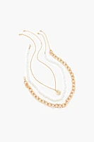 Faux Pearl Charm Necklace Set