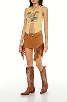 Faux Suede Fringe Mini Skirt