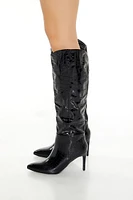 Knee-High Faux Croc Stiletto Boots