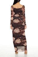 Mesh Abstract Bodycon Maxi Dress