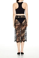 Sheer Lace Scalloped Midi Skirt