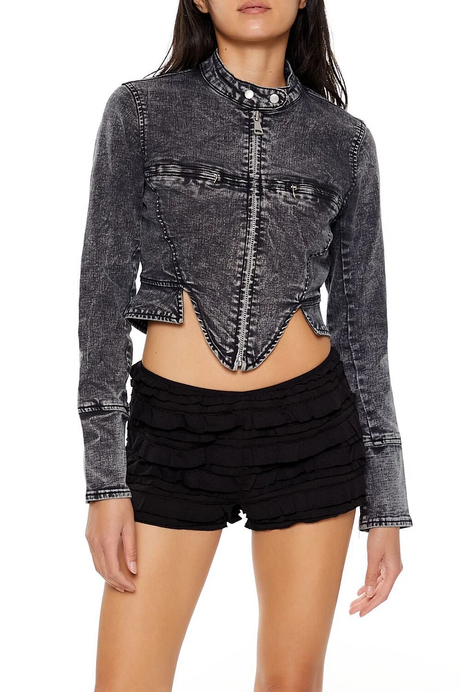Denim Mineral Wash Moto Jacket