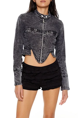 Denim Mineral Wash Moto Jacket