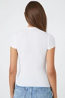 Ribbed Lettuce-Edge Mock Neck Tee