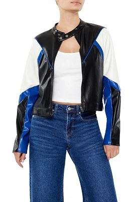 Colorblock Cropped Moto Jacket