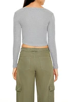 Long-Sleeve V-Neck Crop Top