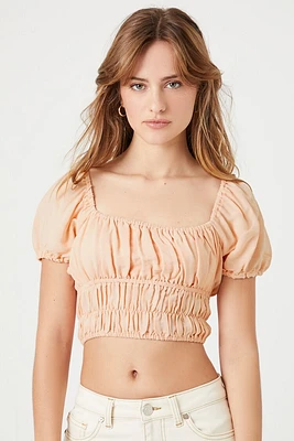 Shirred Puff-Sleeve Crop Top