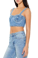 Faux Gem Denim Bustier Crop Top