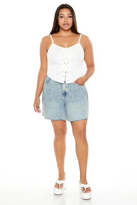 Plus Raw-Cut Denim Shorts