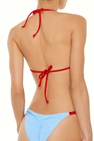 Contrast Double Side-Bar Ruched String Bikini Bottoms