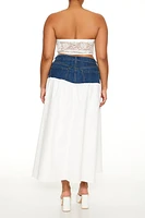 Plus Combo Denim Maxi Skirt