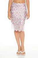 Floral Lace-Trim Slip Midi Skirt