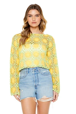 Cropped Floral Crochet Sweater