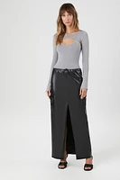 Faux Leather Toggle Drawstring Midi Skirt