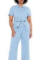 Plus Zip-Up Denim Jumpsuit