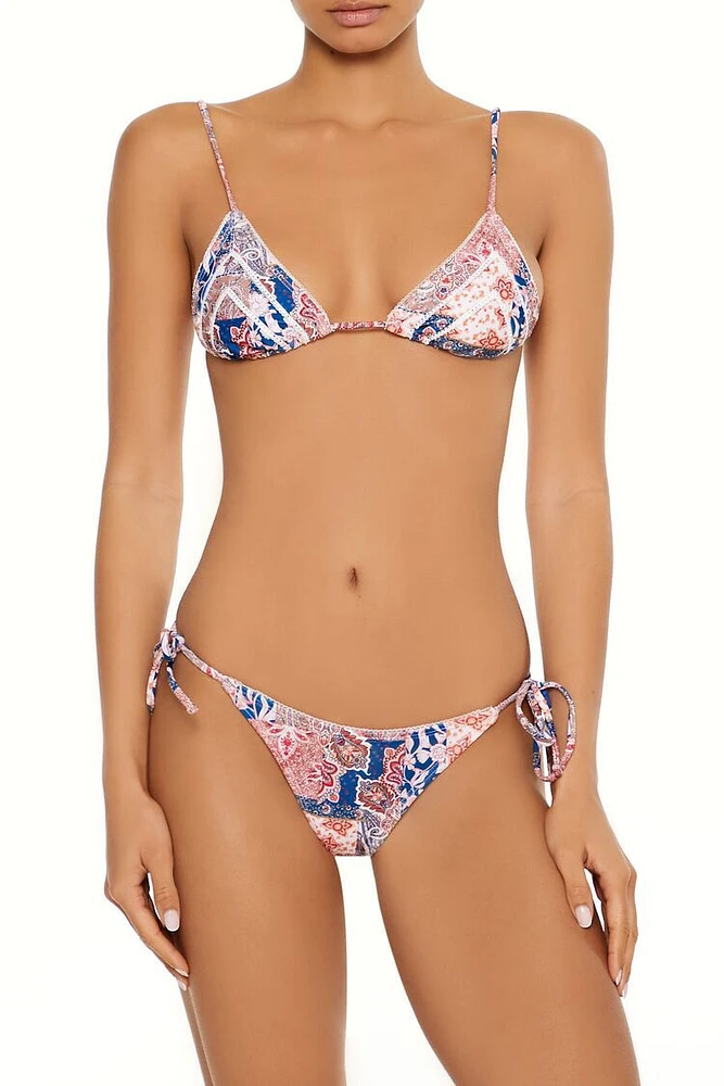 Boho Paisley Picot-Trim Triangle Bikini Top