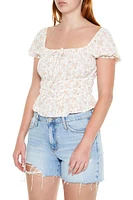 Ditsy Floral Puff-Sleeve Crop Top