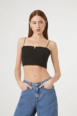 Notched Rib-Knit Cropped Cami