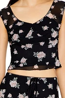 Floral Print Mesh Top