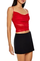 Mesh Rhinestone Cowl Neck Crop Top