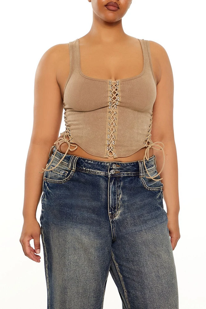 Plus Lace-Up Cropped Tank Top