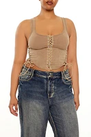 Plus Lace-Up Cropped Tank Top