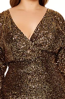 Plus Sequin Surplice Mini Dress