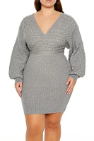 Plus Surplice Mini Sweater Dress