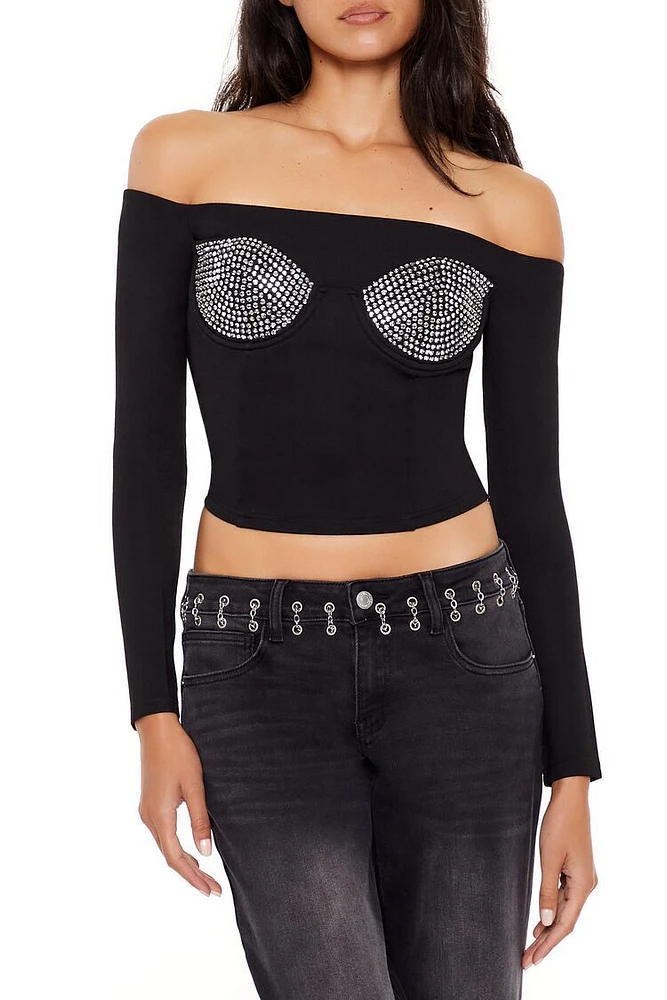 Rhinestone Off-the-Shoulder Top