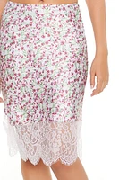 Floral Lace-Trim Slip Midi Skirt