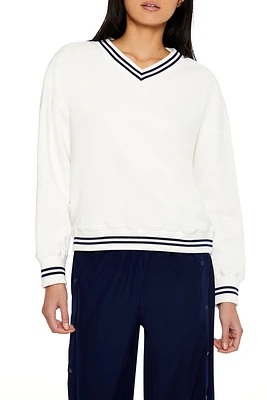 Varsity-Striped Fleece Sweater