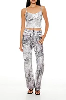 Abstract Print Denim Cropped Cami