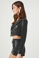 Cropped Faux Leather Blazer