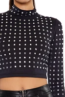 Rhinestone Mock Neck Crop Top